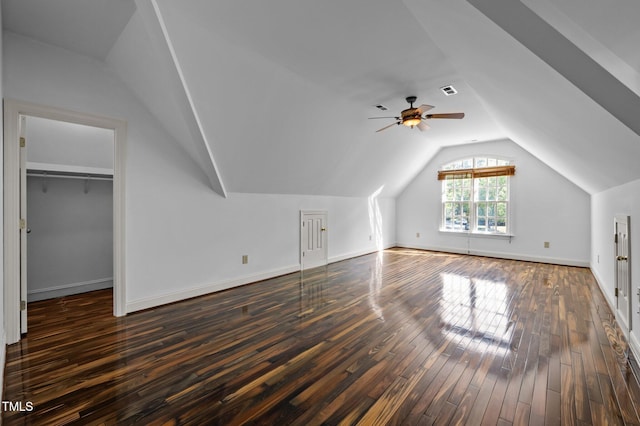 71012 Russell, Chapel Hill, NC 27517 - bonus room featuring lofted ceiling, dark wood-style flooring, ceiling fan, and baseboards