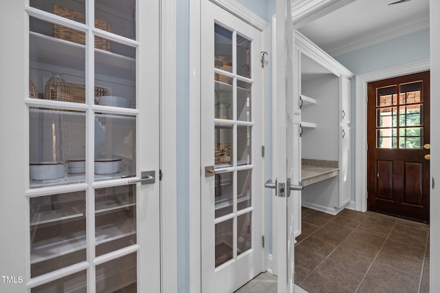 71012 Russell, Chapel Hill, NC 27517 - interior space featuring crown molding and dark tile patterned floors