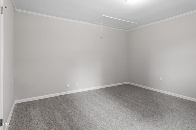 carpeted empty room with ornamental molding