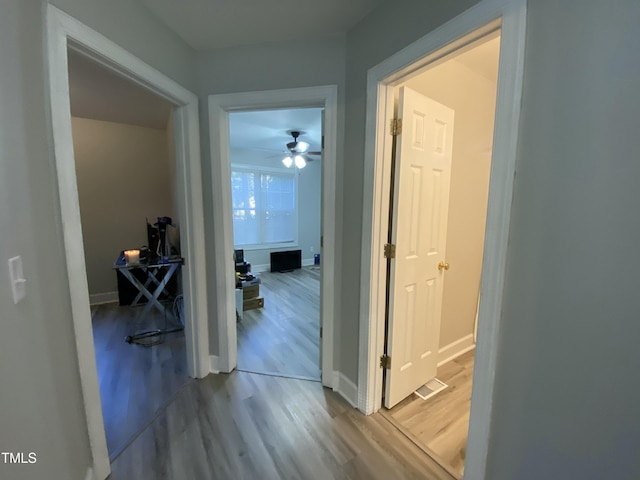 hall featuring light hardwood / wood-style flooring