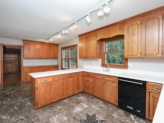 kitchen with dishwasher, sink, and kitchen peninsula