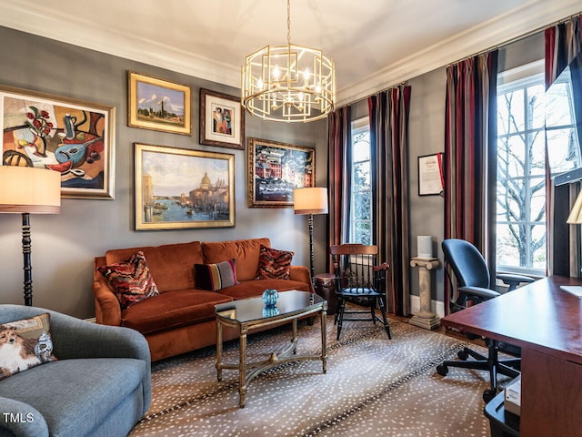 office with crown molding and a wealth of natural light