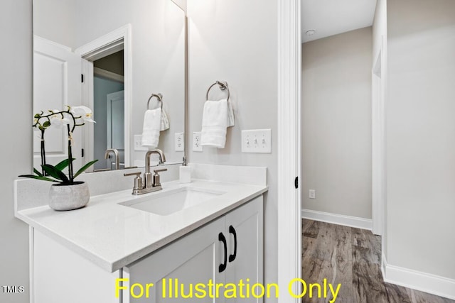 bathroom featuring vanity and wood-type flooring