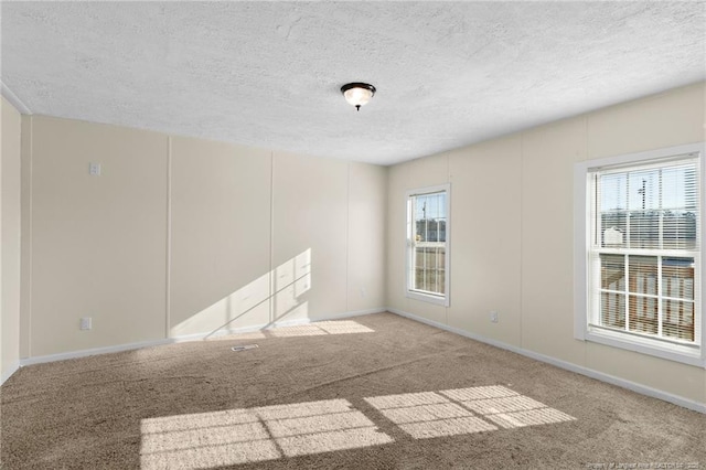 carpeted empty room featuring a textured ceiling and a wealth of natural light