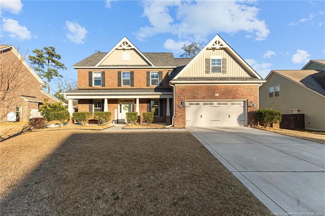 craftsman-style house with a garage and a porch