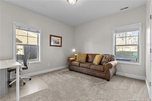 view of carpeted home office