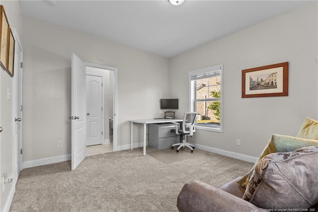 view of carpeted home office