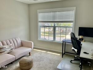 view of carpeted office space