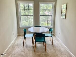 carpeted dining area featuring a healthy amount of sunlight