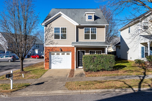 front facade with a garage