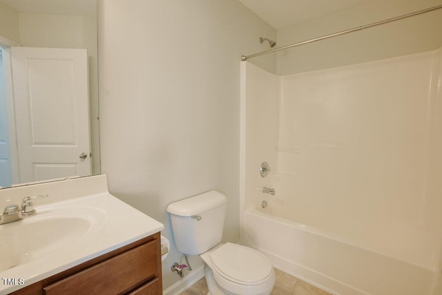 full bathroom featuring toilet, vanity, and bathing tub / shower combination