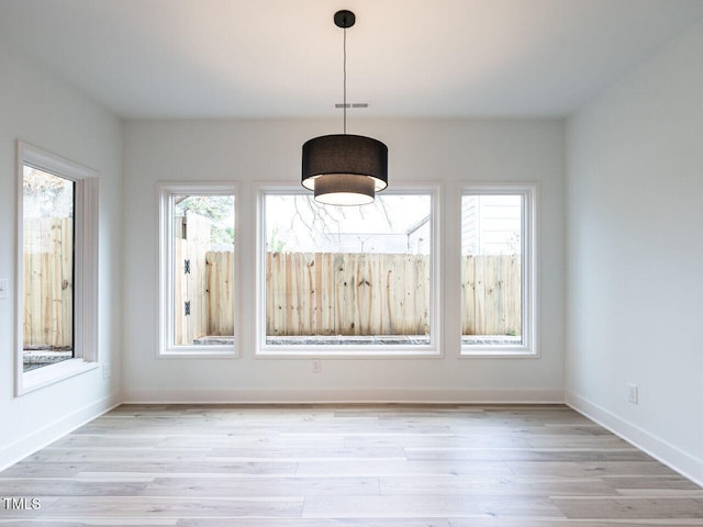 unfurnished dining area with light hardwood / wood-style floors