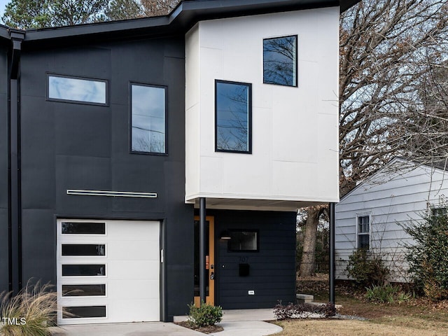 contemporary home with a garage