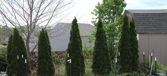 view of property exterior with a shingled roof