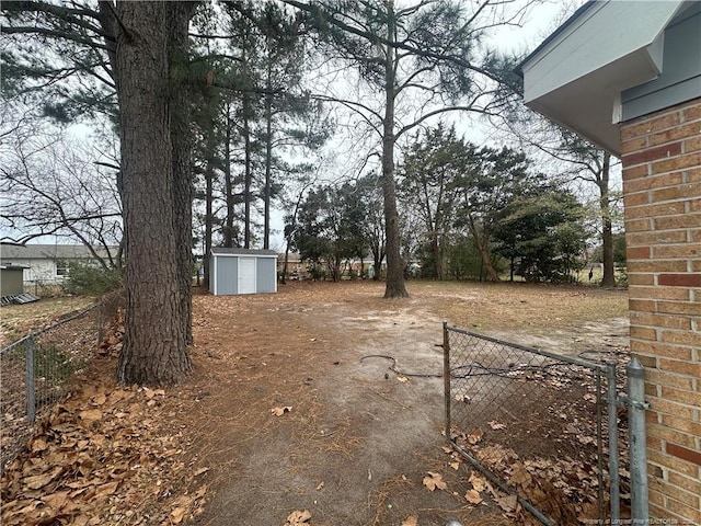 view of yard with a storage unit