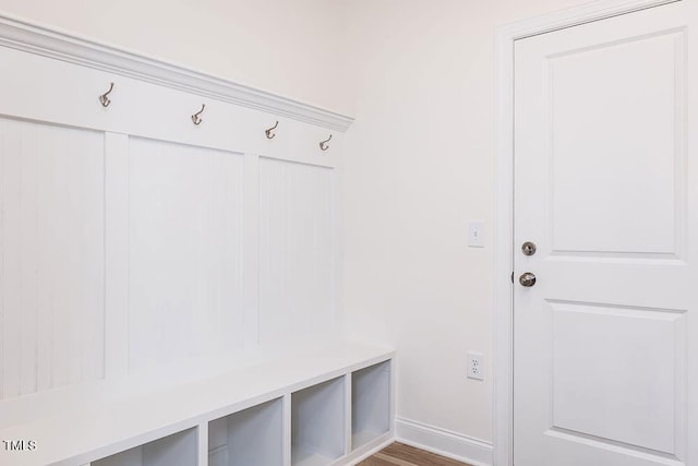 mudroom with hardwood / wood-style flooring