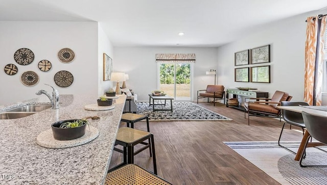 living room with sink and hardwood / wood-style flooring