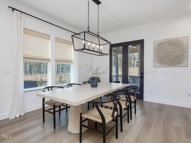 dining space with hardwood / wood-style floors