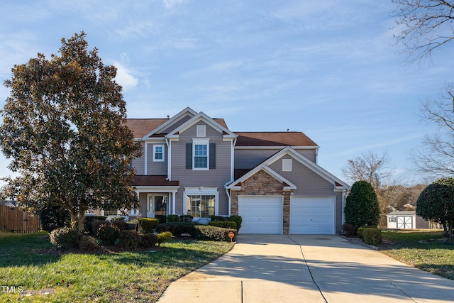 view of front facade featuring a front lawn and a garage