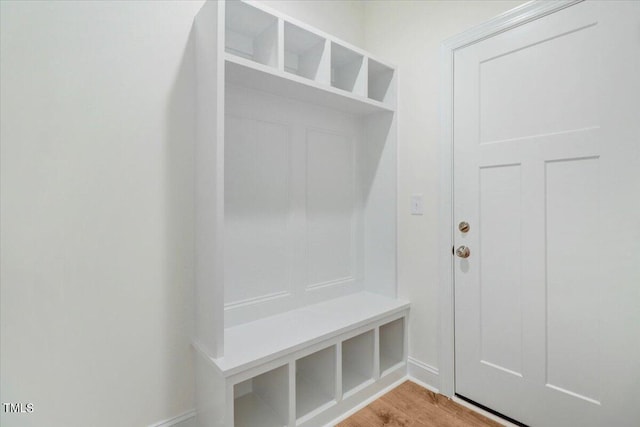 mudroom with hardwood / wood-style flooring