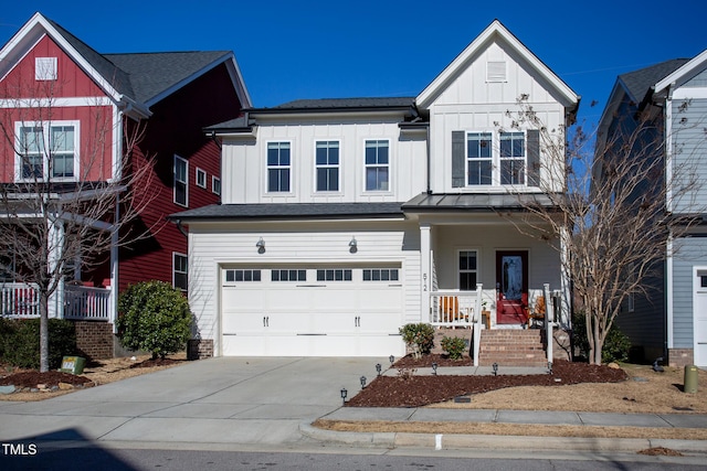 view of front of property with a garage and a porch