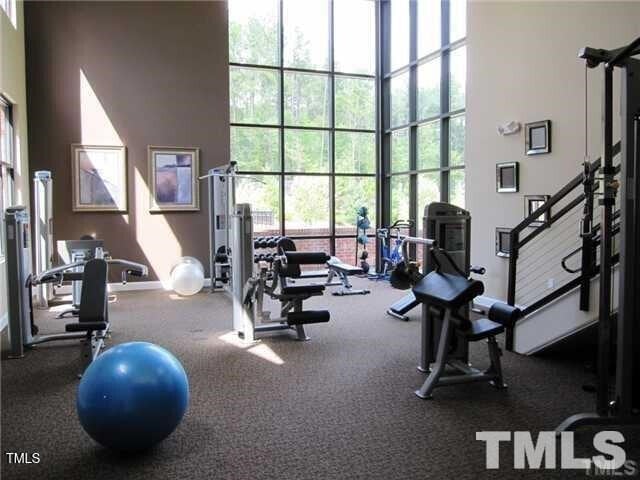 workout area with a high ceiling