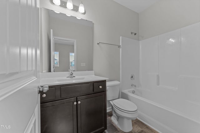 full bathroom with toilet, shower / bathtub combination, and vanity