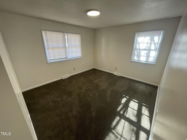 carpeted spare room featuring a textured ceiling