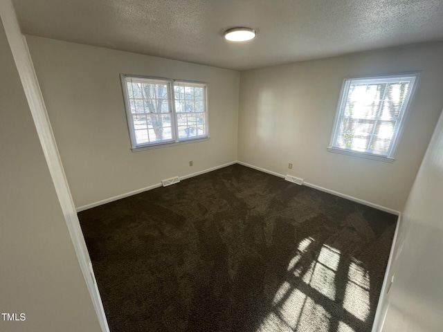 carpeted spare room featuring a textured ceiling