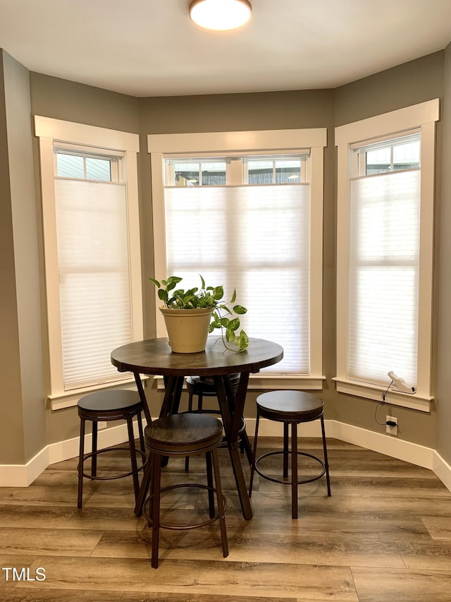 dining space with hardwood / wood-style floors