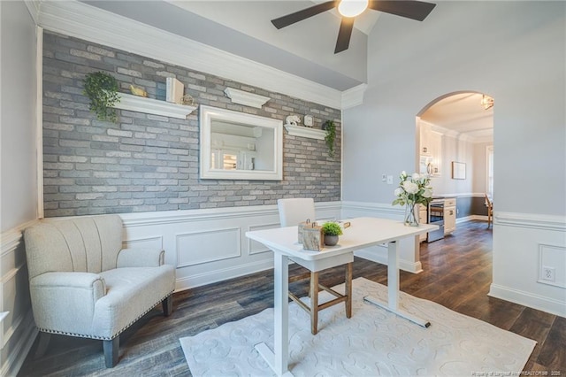 interior space featuring ceiling fan and dark hardwood / wood-style floors