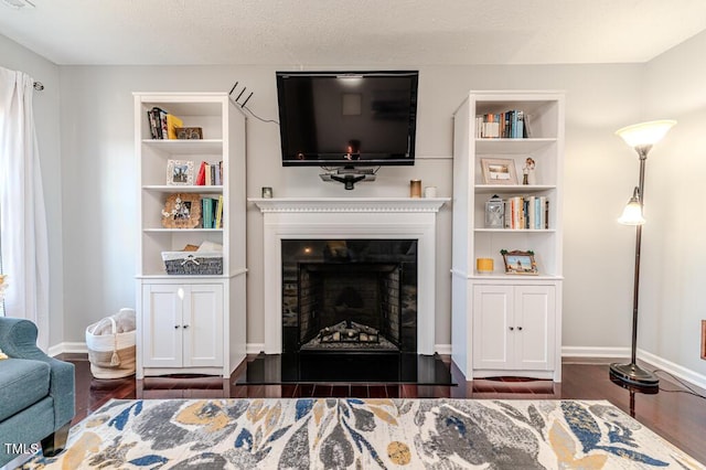 living room with dark wood-type flooring