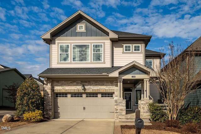 craftsman inspired home featuring a garage