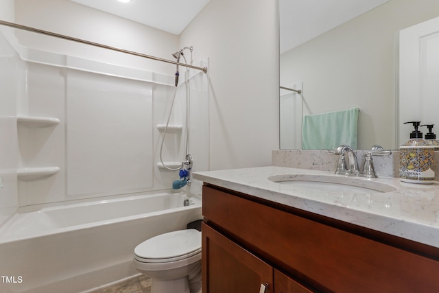 full bathroom with toilet, vanity, and washtub / shower combination