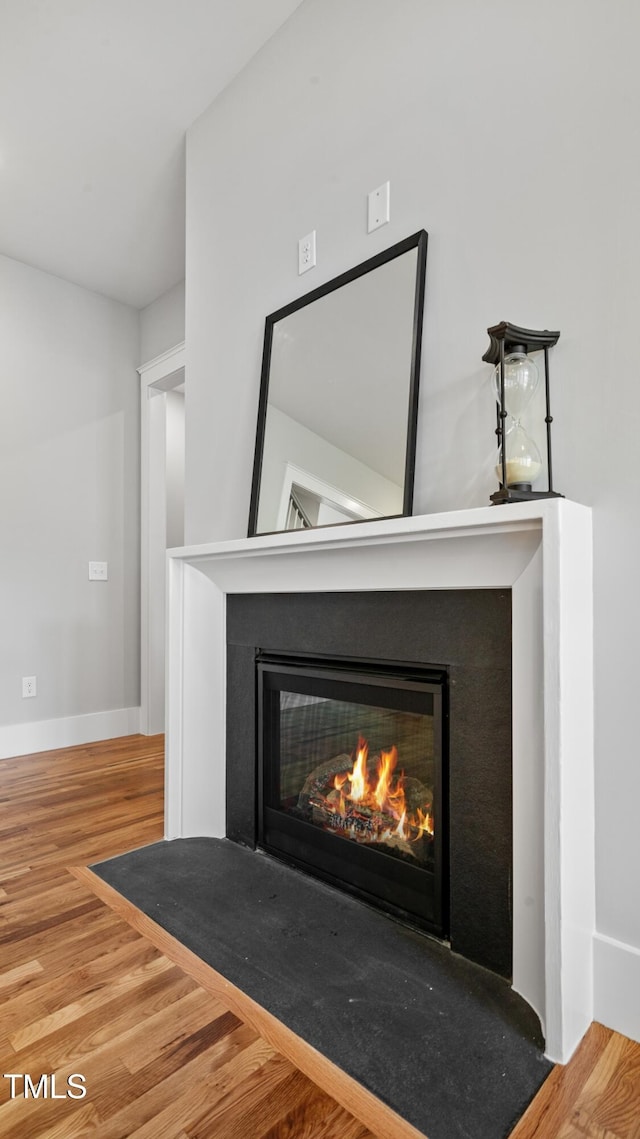 224 Wash Hollow Dr, Wendell, NC 27591 - interior details with baseboards, a fireplace with flush hearth, and wood finished floors