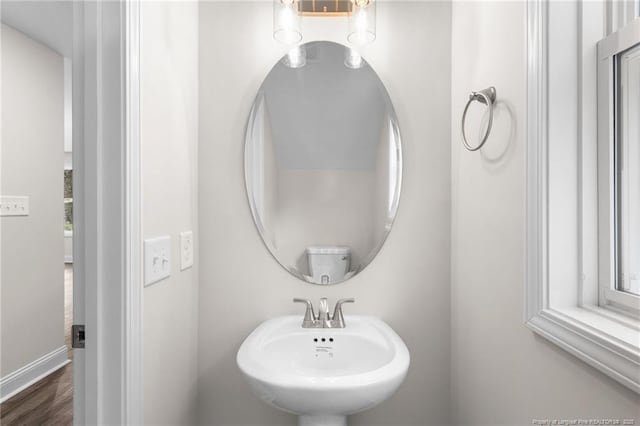 bathroom with hardwood / wood-style flooring and sink