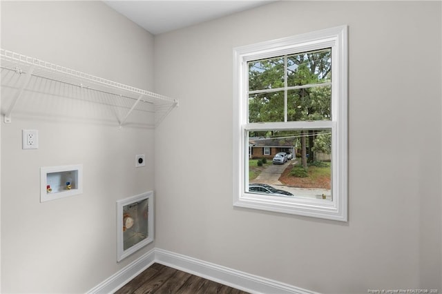 laundry area with washer hookup, dark hardwood / wood-style flooring, and hookup for an electric dryer