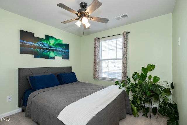 bedroom featuring carpet floors and ceiling fan