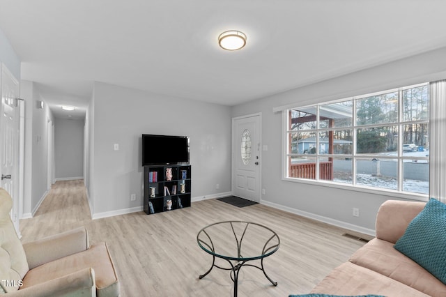 living room with light wood-type flooring