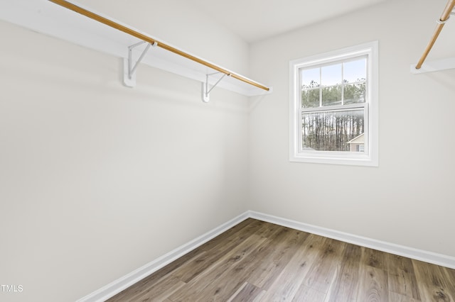 walk in closet with hardwood / wood-style floors