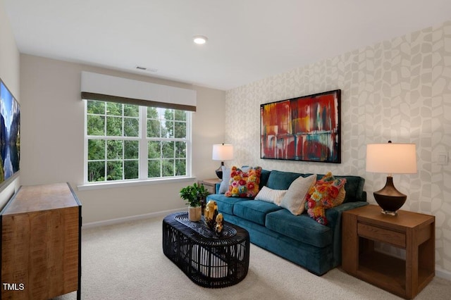 living room featuring carpet flooring