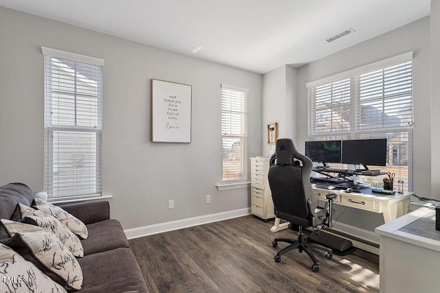 office featuring dark wood-type flooring