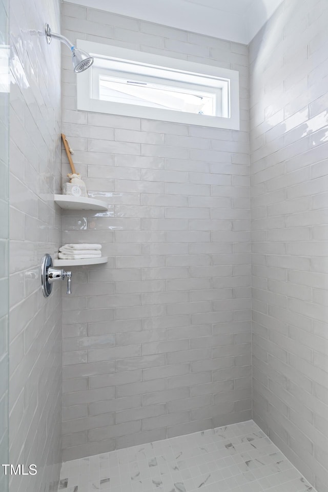 bathroom featuring tiled shower and a healthy amount of sunlight