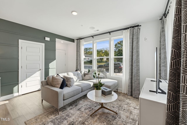 living room with light wood-type flooring