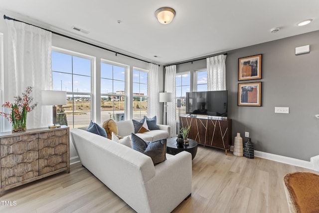 living room with light wood-type flooring