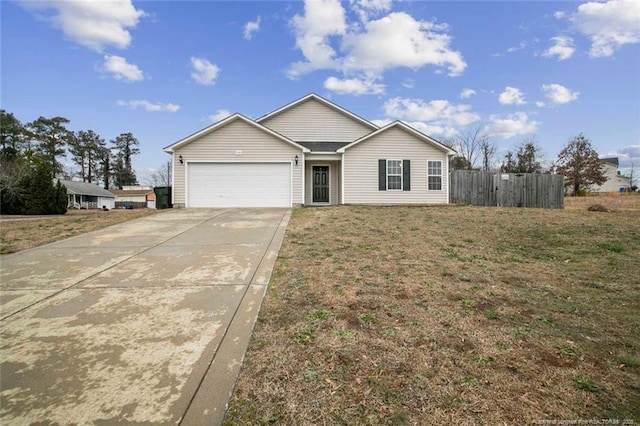 ranch-style house with a front lawn and a garage