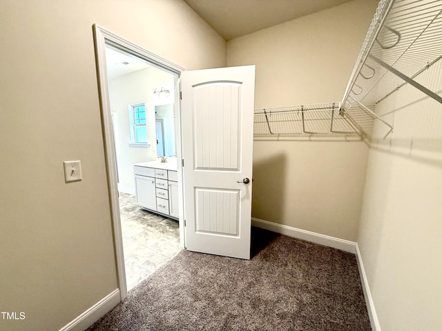 spacious closet featuring sink and carpet