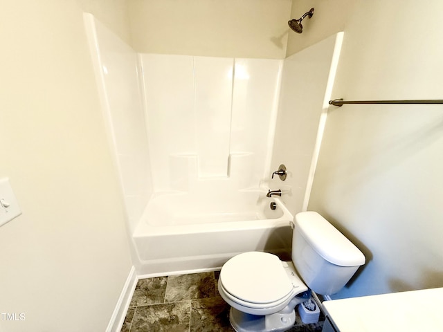 full bathroom featuring toilet, tub / shower combination, and vanity