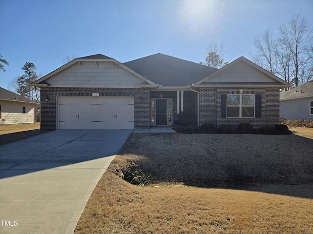 single story home featuring a garage and a front lawn