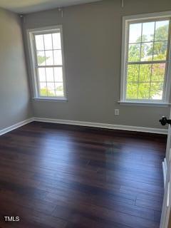 unfurnished room featuring dark wood-type flooring